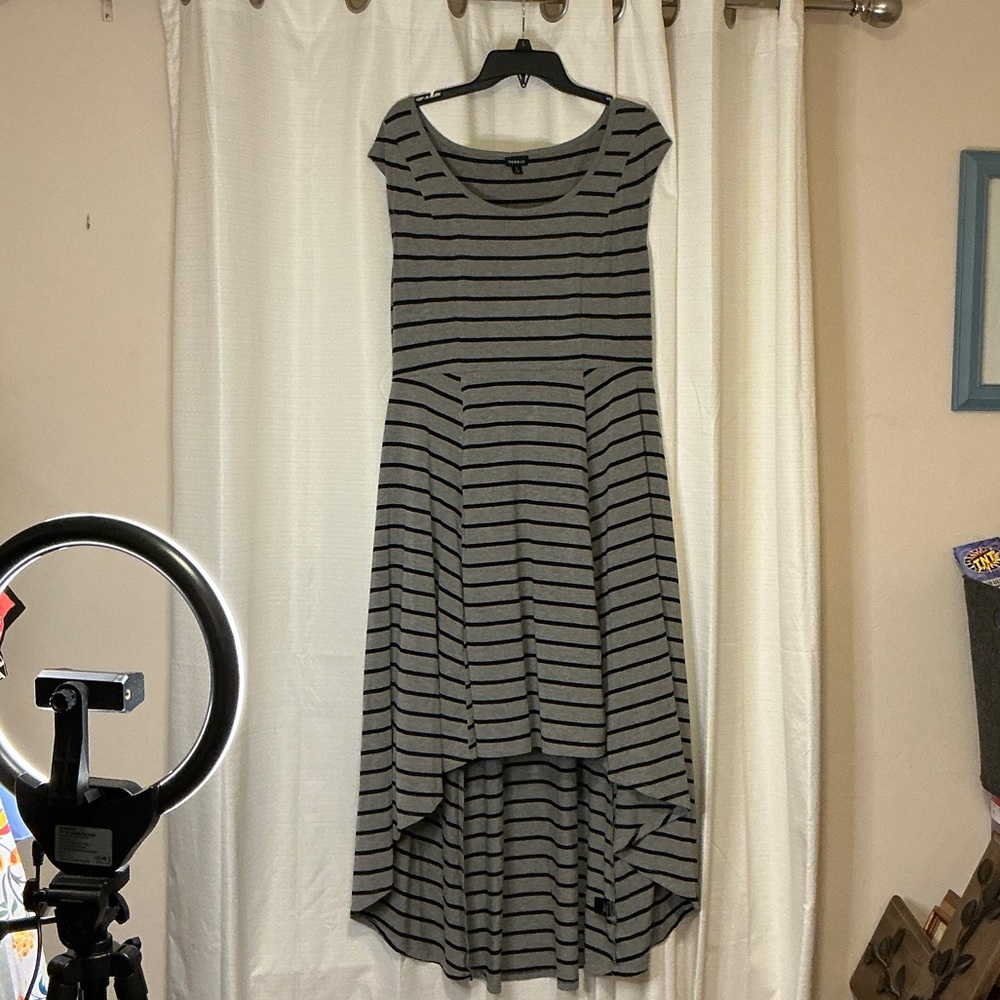 Torrid Striped High-Low Dress - Gray/Black